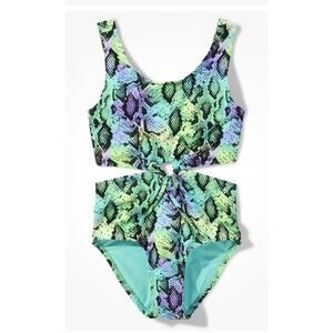 Sugar & Jade Snake Print Swimwear XL Plus 16/18 High Waisted Tie Front Swimsuit